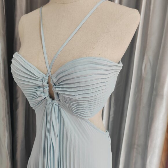 A.L.C. Moira Matte Women's Blue Polyester Fully Lined Halter Neck Pleated Cut-Ou - Picture 8 of 12